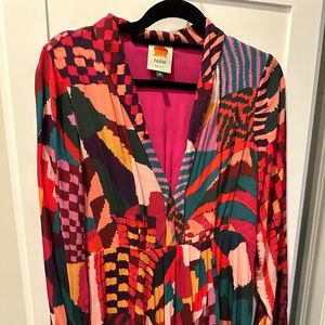 FARM RIO maxi dress v neck Abstract Patches pattern